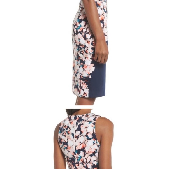 Maggy London Floral Sleeveless Sheath Dress Navy 16 - Picture 5 of 9